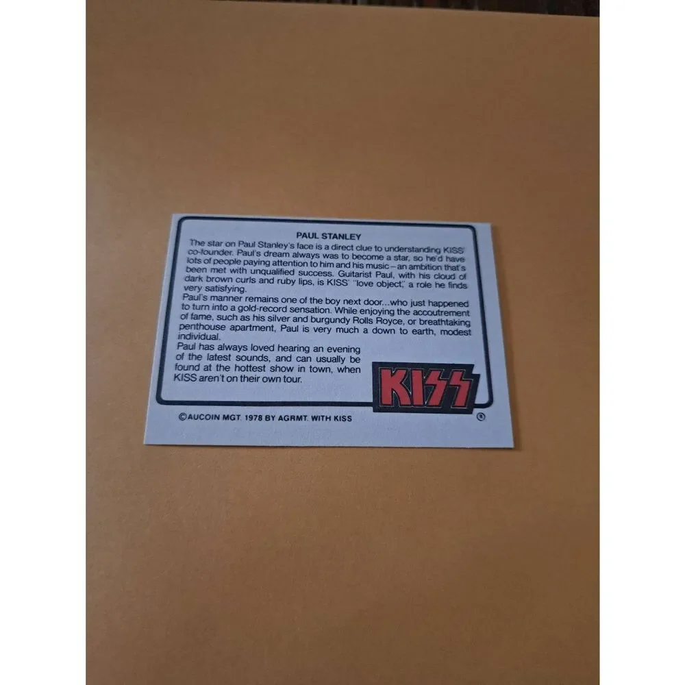 Vintage 1978 Aucoin Management AGRMT KISS Trading Card No 32 Collectible Rock